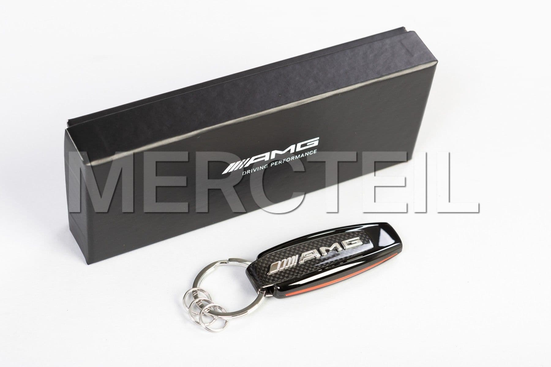 Muy Real Carbon Fiber & Black Leather Keychain For Mercedes-Benz AMG – Key Fob Ring