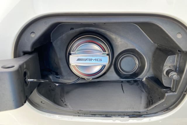 AMG Fuel Filler Cap Chrome with Red Inserts Genuine Mercedes-AMG (Part number: A0004703301)