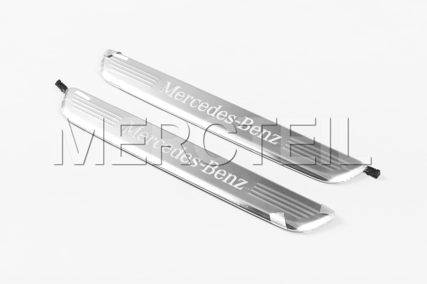 AMG GT 4-Door Illuminated Door Sill Panels U45 Mercedes-Benz Logo Set X290 Genuine Mercedes-Benz A2576804602, A2576804702