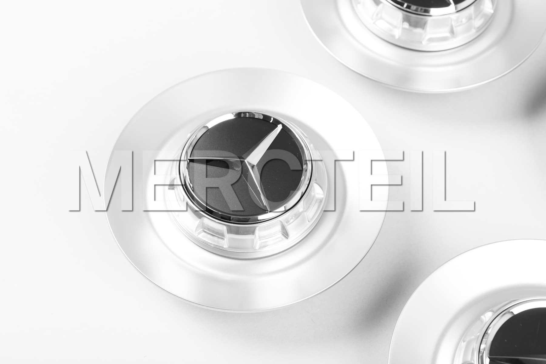 AMG Center Wheel Hubcaps Silver & Black Matte Genuine Mercedes-AMG (Part number: A00040011007X36)
