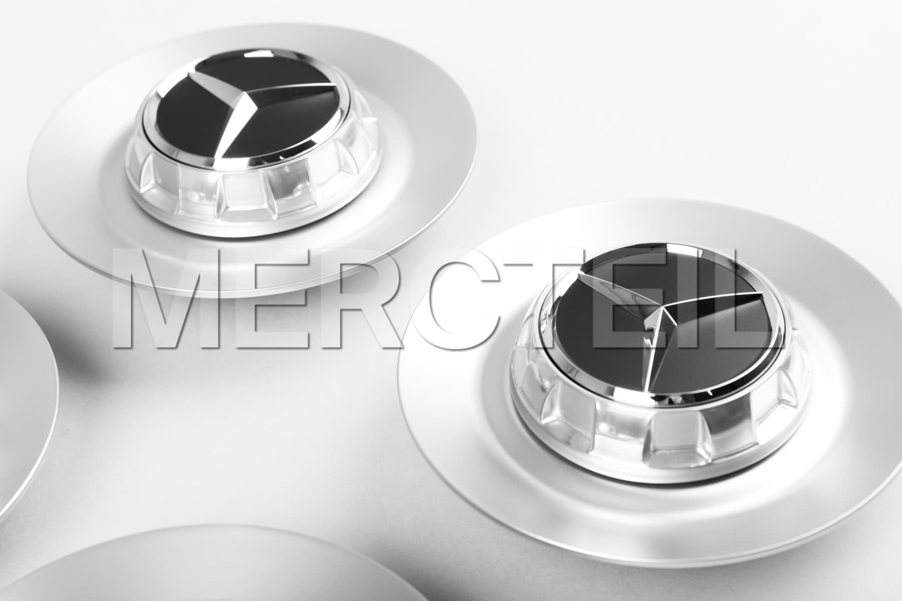 AMG Center Wheel Hubcaps Silver & Black Matte Genuine Mercedes-AMG (Part number: A00040022007X36)