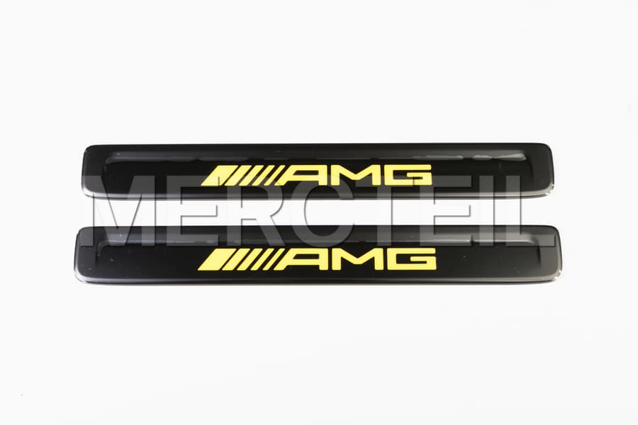 C Class / GLC Class Exchangeable AMG Black Yellow Covers for Illuminated Door Sills Code U45 W206 / S206 / X254 Genuine Mercedes AMG preview 0
