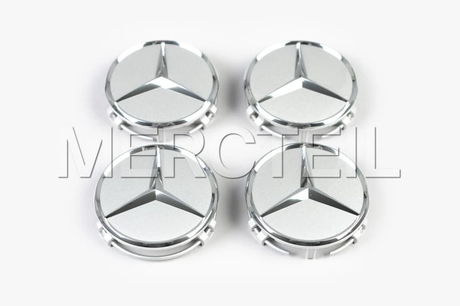 Center Wheel Caps Raised Star Colored Titanium Silver Genuine Mercedes Benz preview 0
