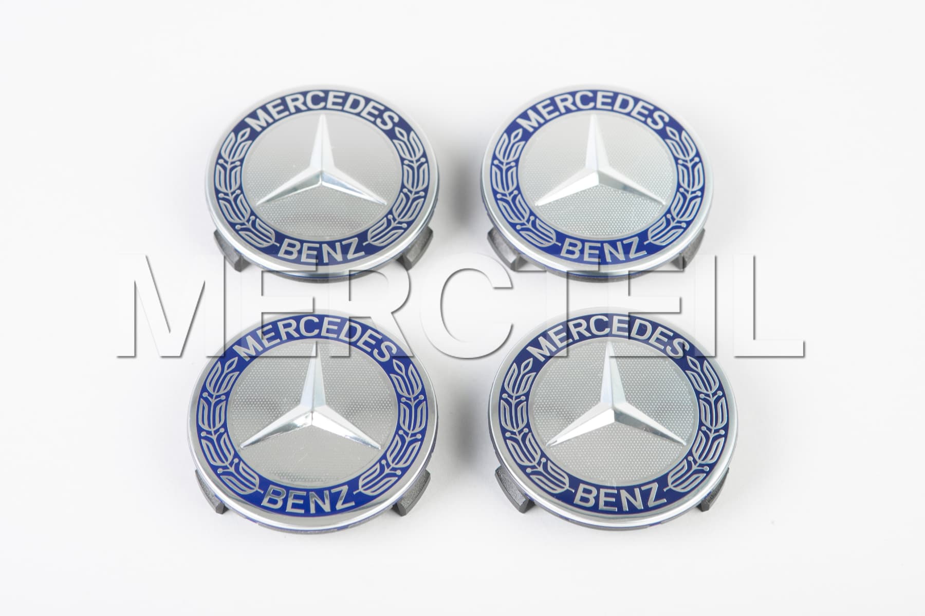 Classic Laurel Blue Emblem Hubcaps Genuine Mercedes Benz (part number: B66470210)