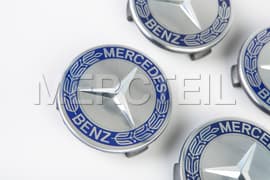 Classic Laurel Blue Emblem Hubcaps Genuine Mercedes Benz (part number: B66470210)