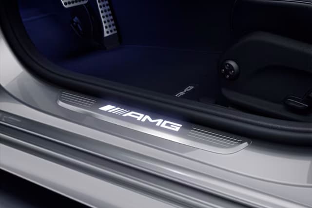 CLE Class Exchangeable AMG Silver Covers for Illuminated Door Sills A236 / C236 Genuine Mercedes AMG
