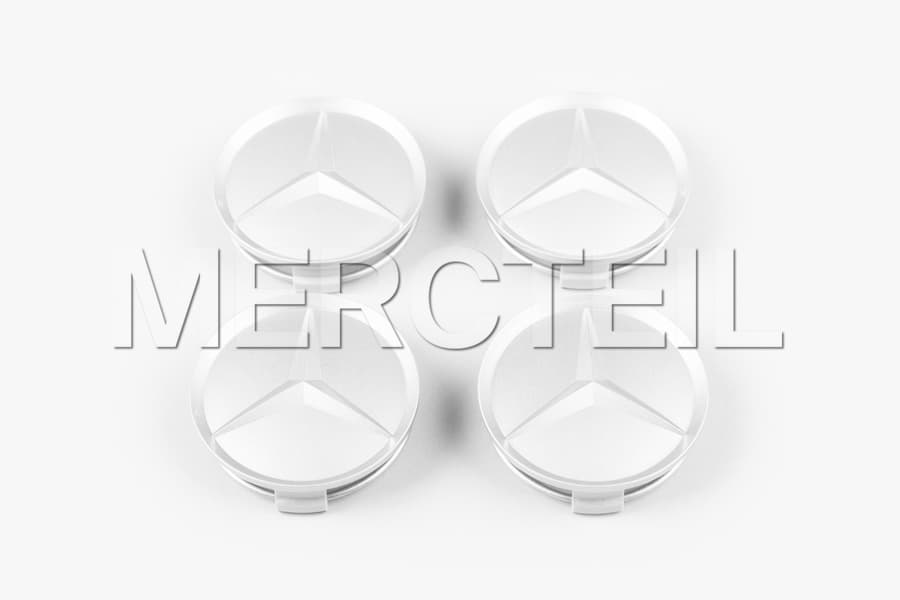 Mercedes Hubcaps Kit Recessed Star Colored in Silver Matte Genuine Mercedes Benz preview 0